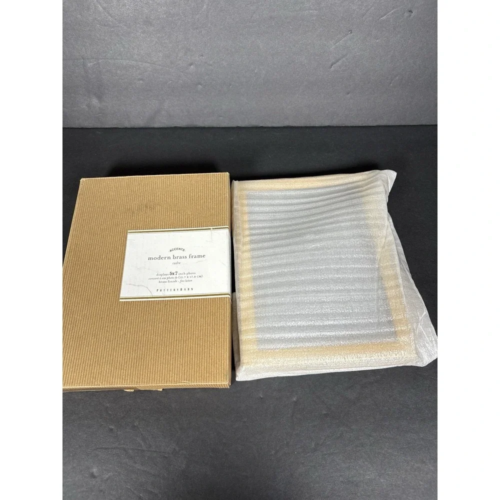 Pottery Barn Accents Modern Brass 5x7 Picture Frame Gold Original Box
